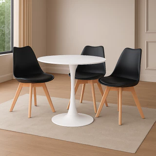 Kit 3 Cadeiras De Jantar Saarinen Base Wood Com Assento Estofado Couro Fácil Montagem Diversas Cores