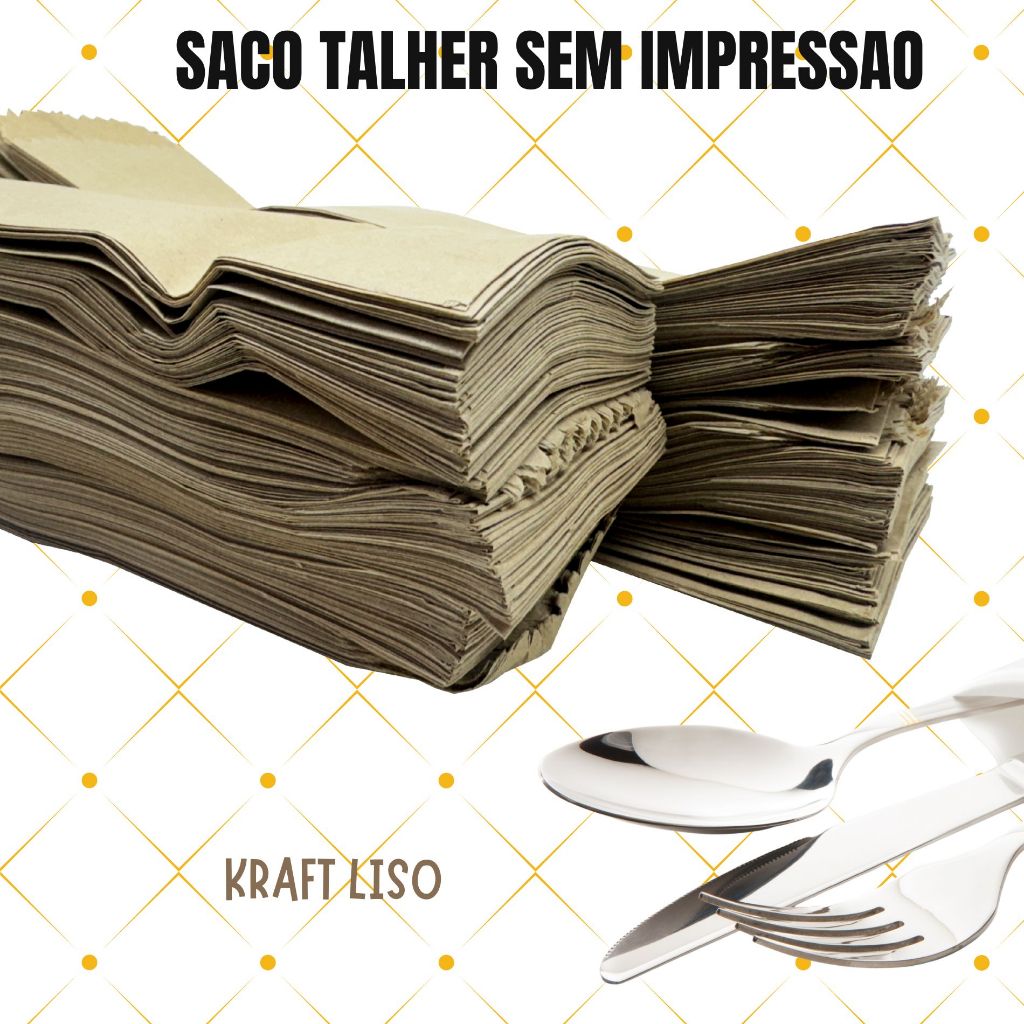500 SACOS PARA TALHERES PAPEL KRAFT NATURAL 27X7CM ALTA RESISTÊNCIA DELIVERY RESTAURANTE