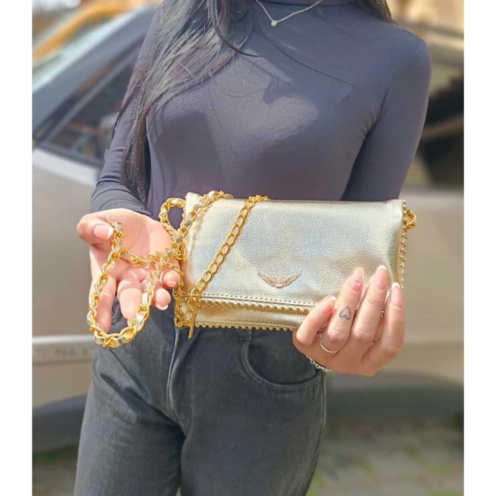 Bolsa Clutch Zadig & Inspired - Rock Chic com Asas prateadas e