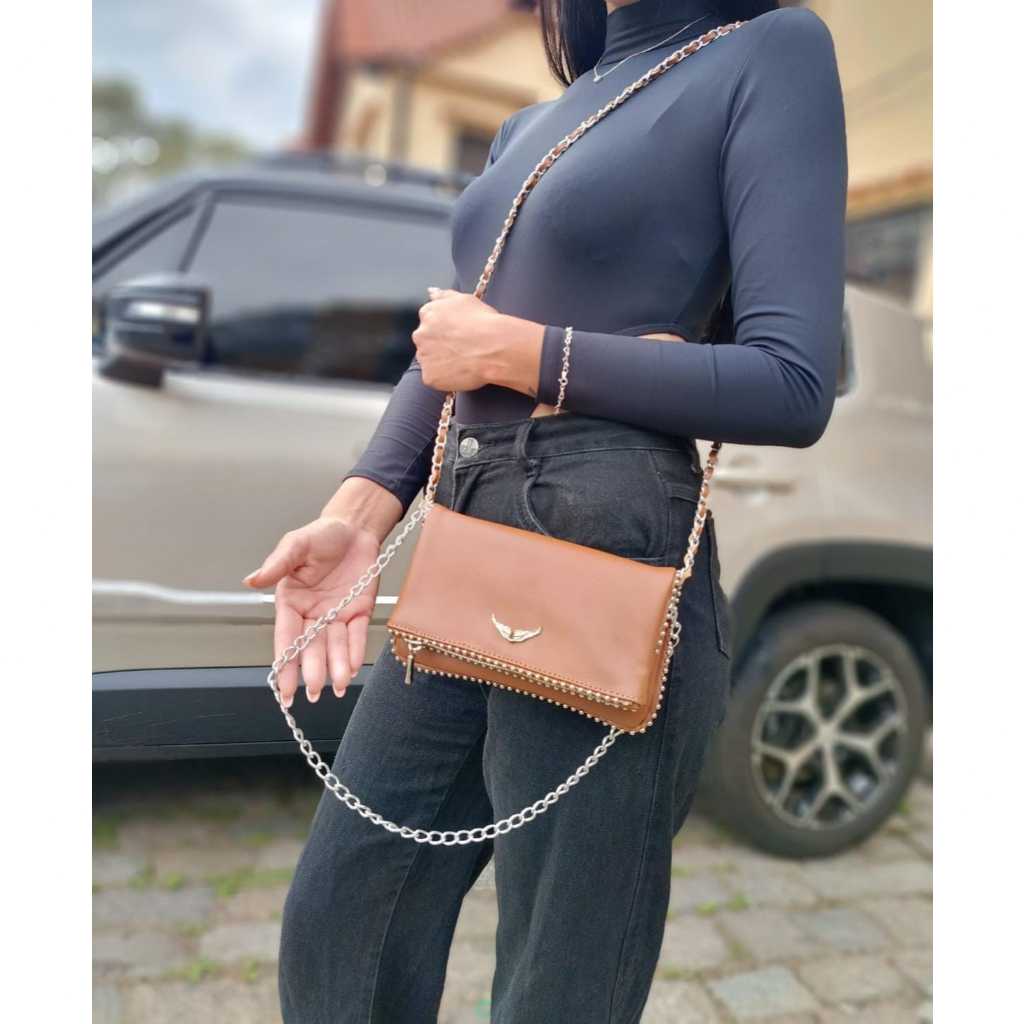 Bolsa Clutch Zadig & Inspired - Rock Chic com Asas prateadas e
