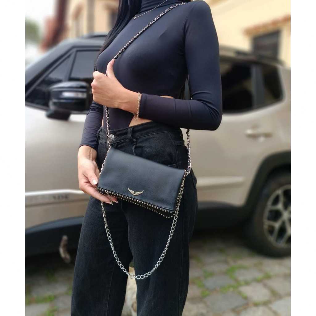 Bolsa Clutch Zadig & Inspired - Rock Chic com Asas prateadas e