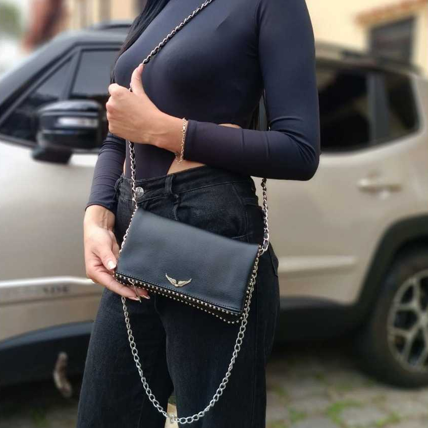 Bolsa Clutch Zadig & Inspired - Rock Chic com Asas prateadas e