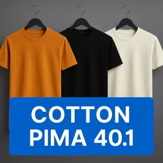 KIT 3 Camiseta Malha Peruana Pima Cotton Algodão 40.1 Conforto & Durabilidade Com Elastano Plus Size