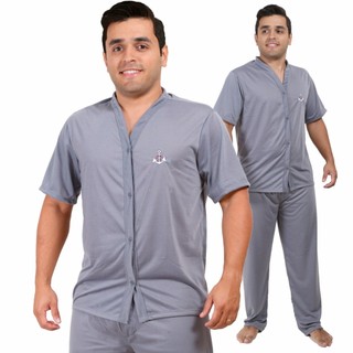 Pijama Masculino Longo Manga Curta E Calça Comprida Abertura de Botões Pós Cirúrgico em Oferta na Shopee