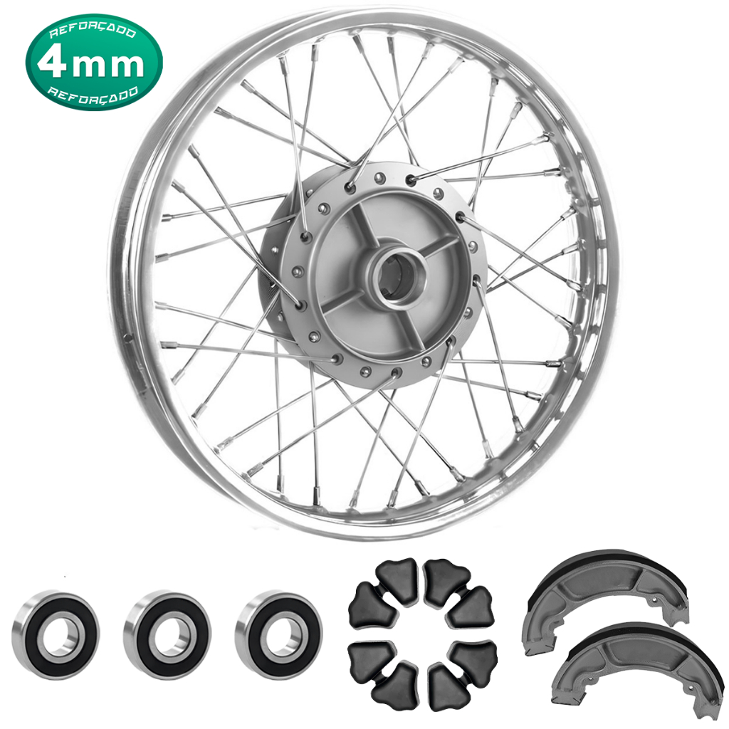 Roda Traseira Completa Titan 150 Fan 150 Raio Cromado 4mm + Lona Freio ...