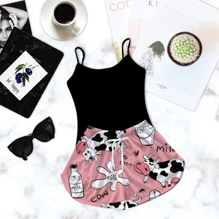 Pijama Feminino Preto Baby Doll Adulto Estampa Vaquinha Milk em Oferta na Shopee