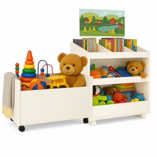 Organizador Infantil MDF Branco Brinquedos e Livros – Caixa com Rodinhas ou Porta Brinquedos em Oferta na Shopee