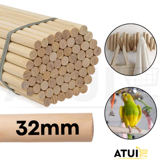 Kit 10 Cabos Madeira Pinus 32mm Bastão Grosso Liso Artesanato Poleiro Banners Bandeiras