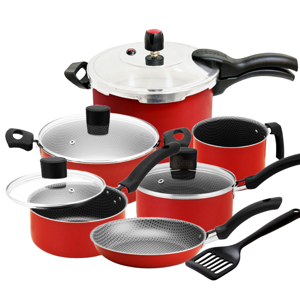 Kit de Panelas Antiaderentes 7p c/ Frigideira + Panela Pressão 4,5L ...