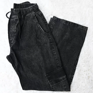 CALÇA / CARGO / LARGA MASCULINA SKATE, CASUAL, BOLSOS FECHAMENTO CORDÃO MODA UNISSEX-CINZA PRETA ESCURA MÉDIA