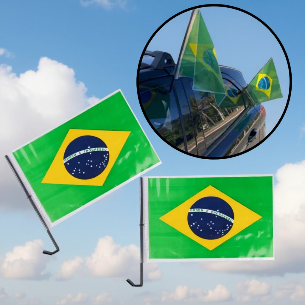 Kit 1/2/3/6 Bandeira PLÁSTICA do Brasil para Carro Veículos 30cm x 45cm Festas C