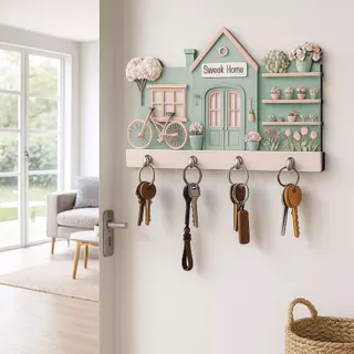 Porta-Chave Decorativo de Parede 2D com efeito 3D - Charme De Jardim - 24,5x16cm