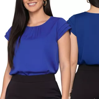 Blusa Feminina Tecido Sedinha Lisa Blusa Feminina Manga Curta Gola Redonda Básica Camiseta Kit