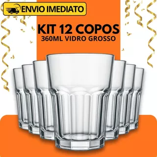Jogo 12 Copos De Vidro 360ml de Vitamina Vidro Grosso resistente Premium
