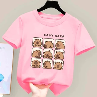 Camiseta Infantil De Algodão Capy Baras Fofas Estampa Tendência