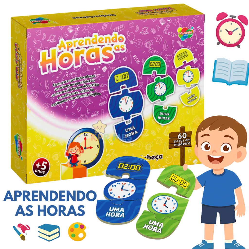 Jogo Pedagógico Aprendendo as Horas. Relógio Analógico & Digital MDF ...
