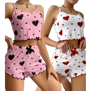 Pijama Feminino Baby doll Shorts doll Ondinha Coração Cropped em Oferta na Shopee