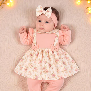 Saída Maternidade Bebê Menina Luxo 4 Peças Rosa Floral com Manta, Macacão, Vestido e Faixa em Oferta na Shopee