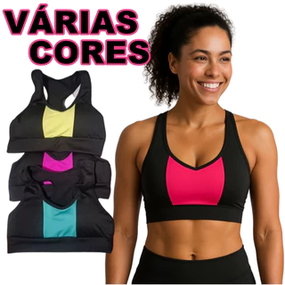 Kit 3 Top Feminino Sortido Com Bojo Removível Nadador Academia Fitness Suplex Cores Modelos Sortidos