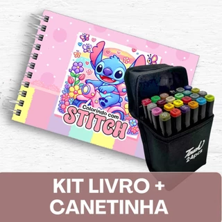 Livro de colorir STITCH + Canetinhas / 50 Folhas / Capa Holográfica em Oferta na Shopee