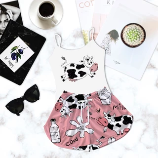 Pijama Baby Doll Feminino Curto de Verão Vaquinha Milk Rosa em Oferta na Shopee