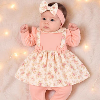 Saída Maternidade Bebê Menina Charme 4 Peças Rosa Floral com Manta, Macacão, Vestido e Faixa em Oferta na Shopee