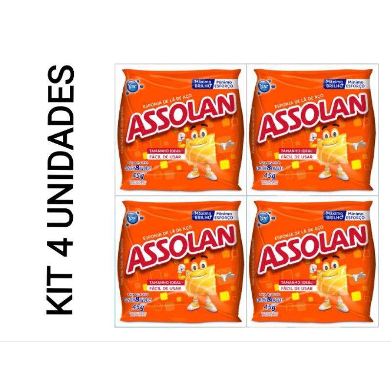 KIT 4 PACOTES DE LÃ DE AÇO ASSOLAN COM 8 UNIDADES CADA | Shopee Brasil