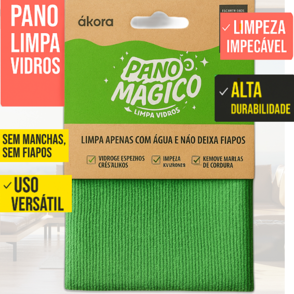Pano Mágico Ákora Para Vidros e Espelhos Sem Fiapos Limpa Apenas com ...