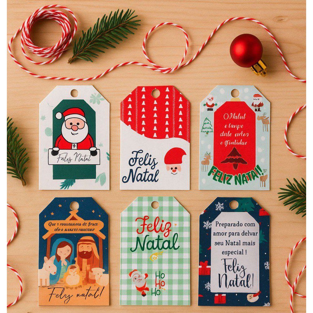 ENVIO RÁPIDO - Etiqueta Tag Natal ‒ Feliz Natal ‒ Lembrancinha / Presente Natalino ‒ 6×4 cm
