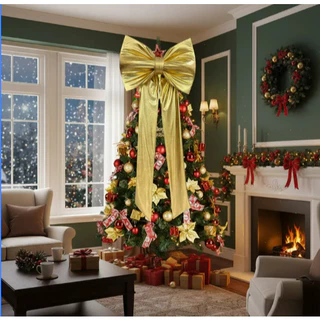 Laço Gigante Dourado Árvore Natal Festa Painel Porta 60X1,60 Dourado