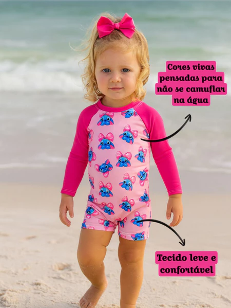 Macaquinho banho infantil feminino e masculino com proteção UV