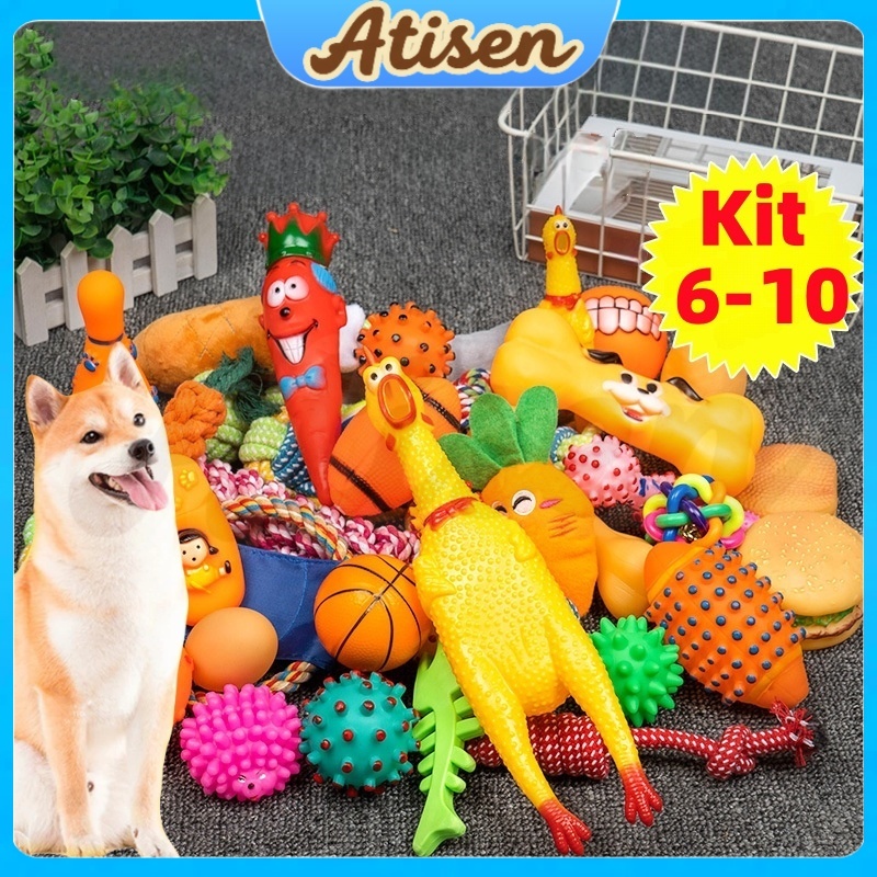 Kit 10/6 Brinquedos Mordedores para Filhotes Alivia Coceira na Gengiva Remove Placa Natura ATISEN