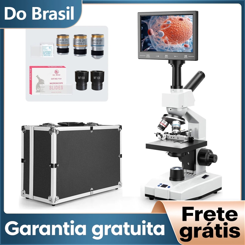 Microscópio Composto Monocular de Laboratório com Visão Dupla e Tela de ...