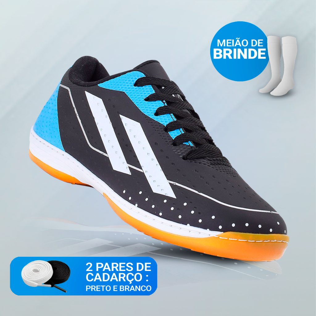Tênis de Futsal Unissex Preta Futebol Quadra Salão e Campo com Solado ...