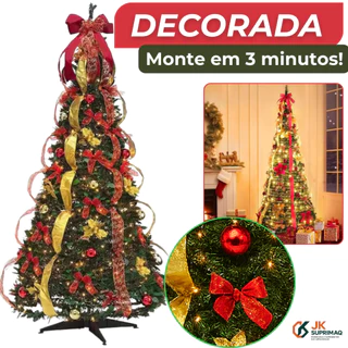 Árvore de natal pinheiro luxo 2,10m decorada enfeites natalinos completa verde c luzes pisca piscas