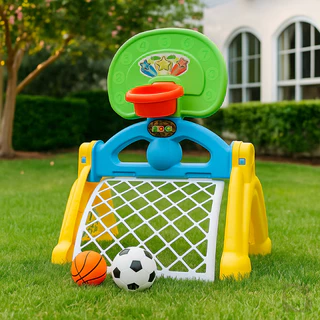 Centro Esportivo Infantil Basquete Futebol Didático Com Bola e Trave de Gol Multicor 2 em 1 Diversão