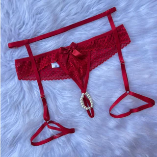 Lingerie Calcinha Fio Dental Sexy Tailandesa Com Pérola + Cinta Liga Coxas
