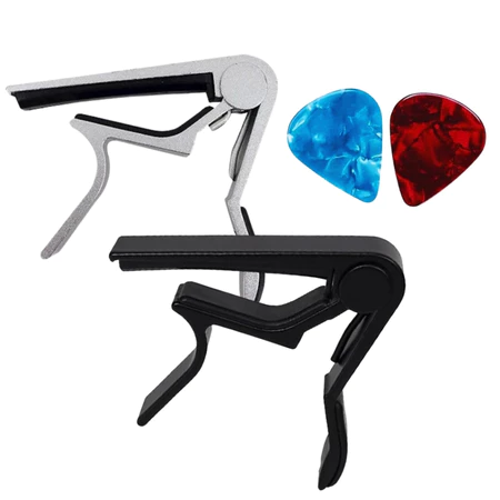 Capotraste Pestana Braçadeira Violão Ukulele Instrumentos Metal 2 Palhetas NV