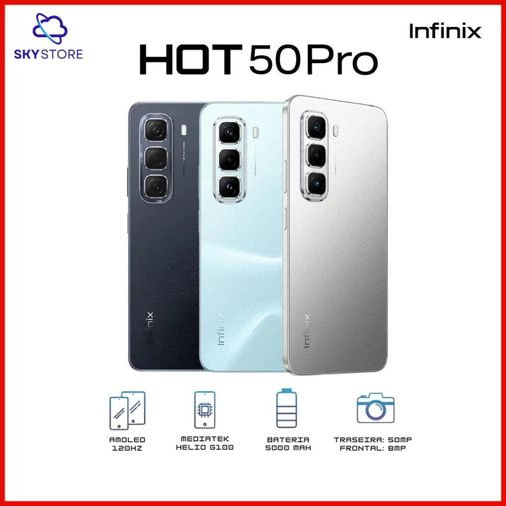 <img src="https://deo.shopeemobile.com/shopee/shopee-pcmall-live-sg/productdetailspage/d35d840bd7617cd29fc5.svg" alt="mall inline badge"> Infinix Hot 50 Pro, Câmera 50MP , Processador MediaTek Helio G100, Bateria 5000Mah, Novo Versão Global