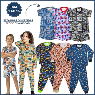 Kit 8 Peças Pijama Menino Inverno e Verão 2 Pijama Verão e 2 Pijama Infantil Inverno 1 ao 16 Algodão em Oferta na Shopee