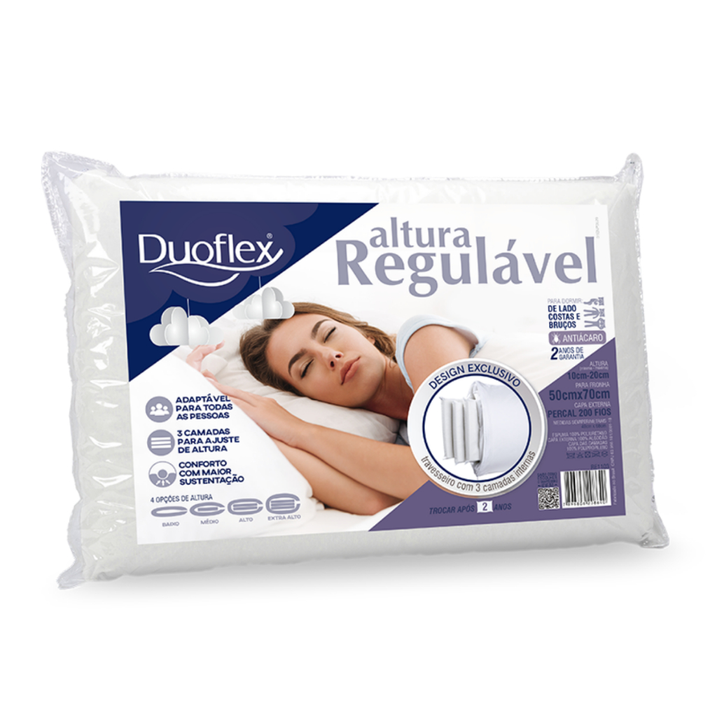 Travesseiro Altura Regulável Tradicional 70cm X 20cm Alto Firme Duoflex ...