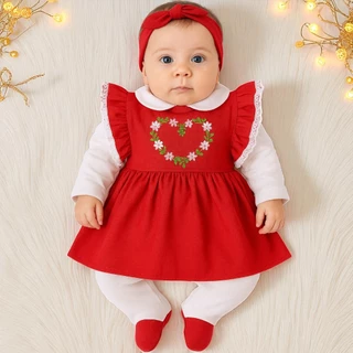 Saída Maternidade Bebê Menina 4 Peças – Vestido, Macacão, Tiara e Manta Coração Floral em Oferta na Shopee