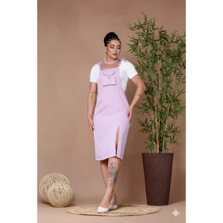 Saia jardineira com fenda na lateral com alça regulavel e bolso na frente - eliana confeccçoes black fraday*