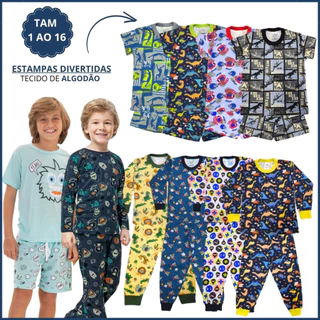 Kit 4 Peças Pijama Infantil Menino Verão e Inverno 1 Pijama Verão e 1 Pijama Inverno Algodão 1 ao 16 em Oferta na Shopee