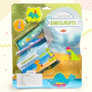 Livro Kit Escolar Dinossauros Criança - Livro De Atividades Educativas Com Estojo Lápis Régua Borracha E Apontador em Oferta na Shopee