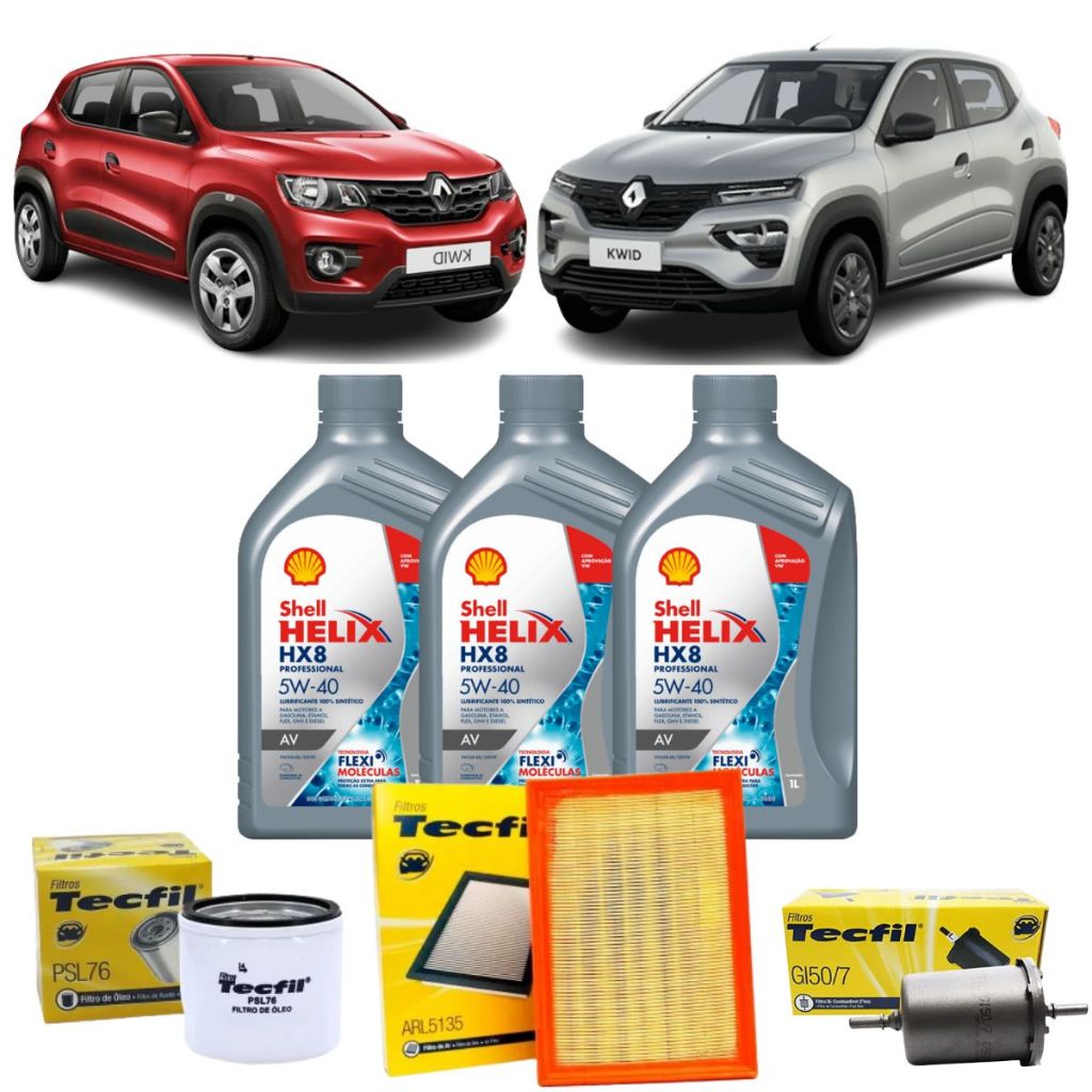 Kit Troca De Oleo E Filtros Renault Kwid 1.0 12v 5w40 Shell Helix ...