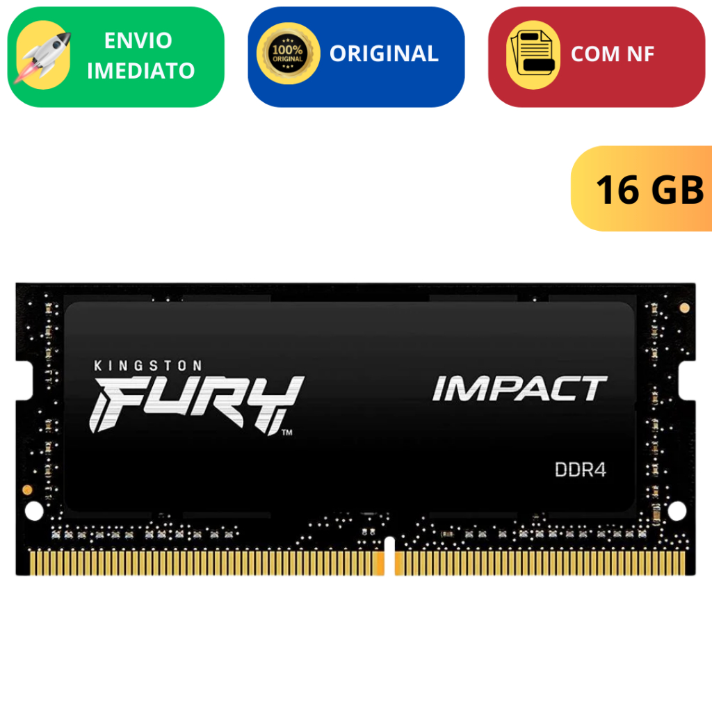 Memória RAM Notebook Kingston Fury Impact 16GB DDR4 3200 Mhz - Preto - KF432S201B1/16