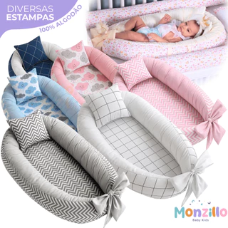 NINHO REDUTOR DE BERÇO DUPLA FACE COM LAÇO E ZÍPER ALGODÃO + ALMOFADINHA em Oferta na Shopee