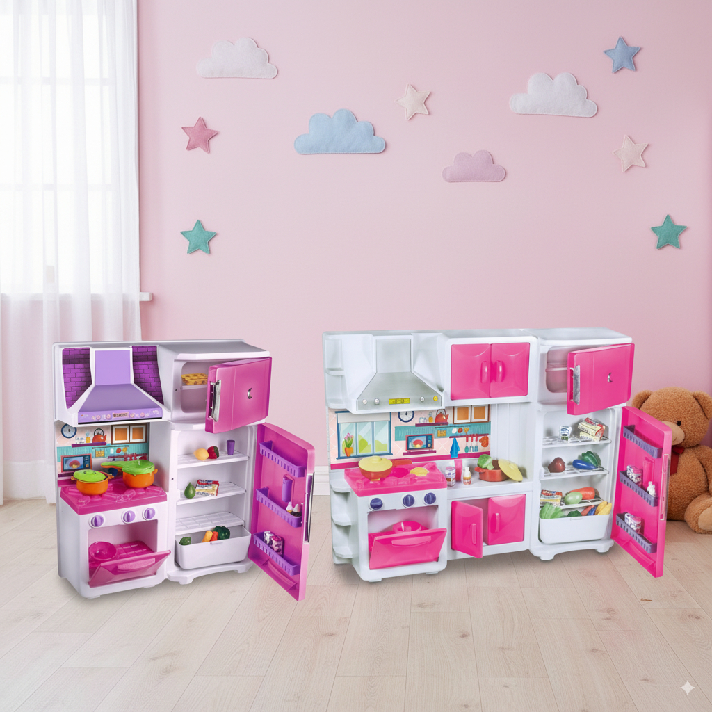 Cozinha Infantil Grande Completa de Brinquedo com Geladeira Armário ...