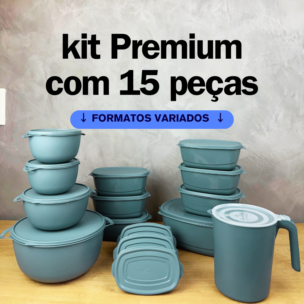 Kit Premium com 15 peças para cozinha de plástico herméticos para ...